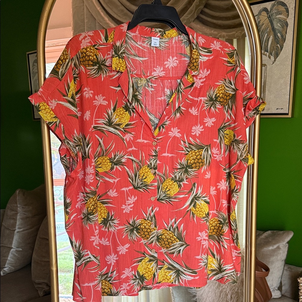 Old Navy Red Pineapple Print Blouse